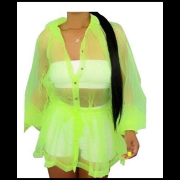 NW/OT! Sheer Mesh LimeGreen Belted Outerwear! - Picture 1 of 6